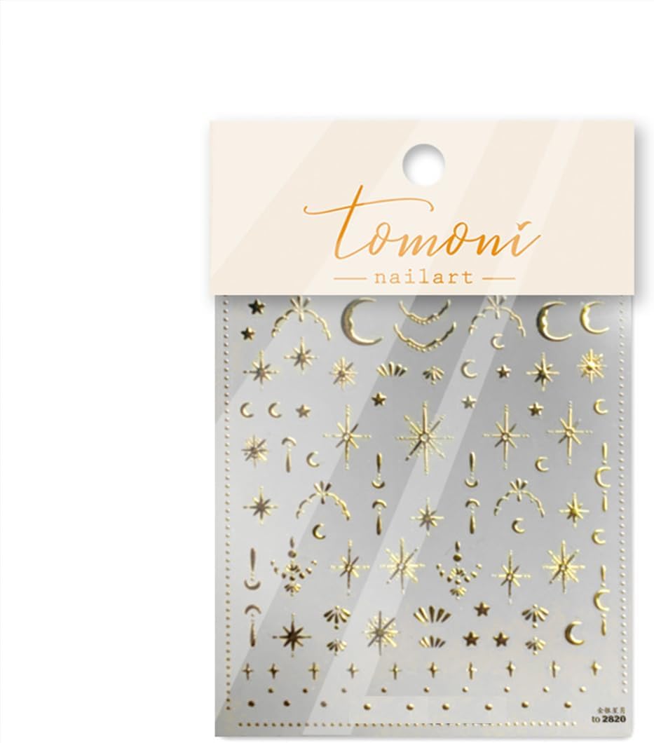 Moon Star Nail Art Stickers 5D Embossed Gold Star Nail Decals Gold Star Moon Nail Stickers for Nail Art Self-Adhesive Luxury Nail Design Star Nail Supplies for Women Girls DIY Manicure Decoration