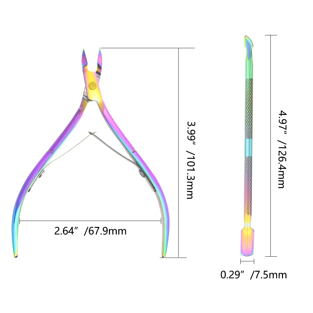 8Pieces Cuticle Trimmer Cuticle Nipper Cuticle Remover Cuticle Cutter with Cuticle Pusher Stainless Steel Cuticle Cutter Clipper Nail Tools for Fingernails and Toenails (Rainbow)