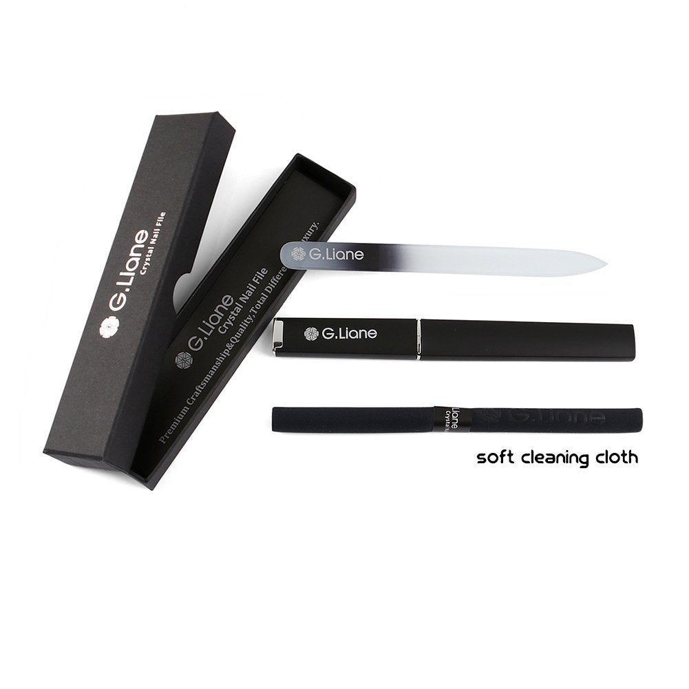 Crystal Nail File–Professional Double Sided Glass Fingernail Files with Case,Manicure for Natural Acrylic Gels Nails,Manicure Tools for Home and Salon(Rainbow Black)
