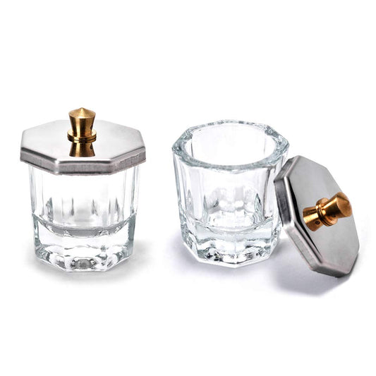 Kalolary 2 Pcs Mini Dappen Dish for Nail Acrylic Powder, Glass Crystal Cup with Stainless Steel Lid Nail Art Acrylic Liquid Powder Nail Crystal Bowl Glassware Tools for Nail Art Manicure