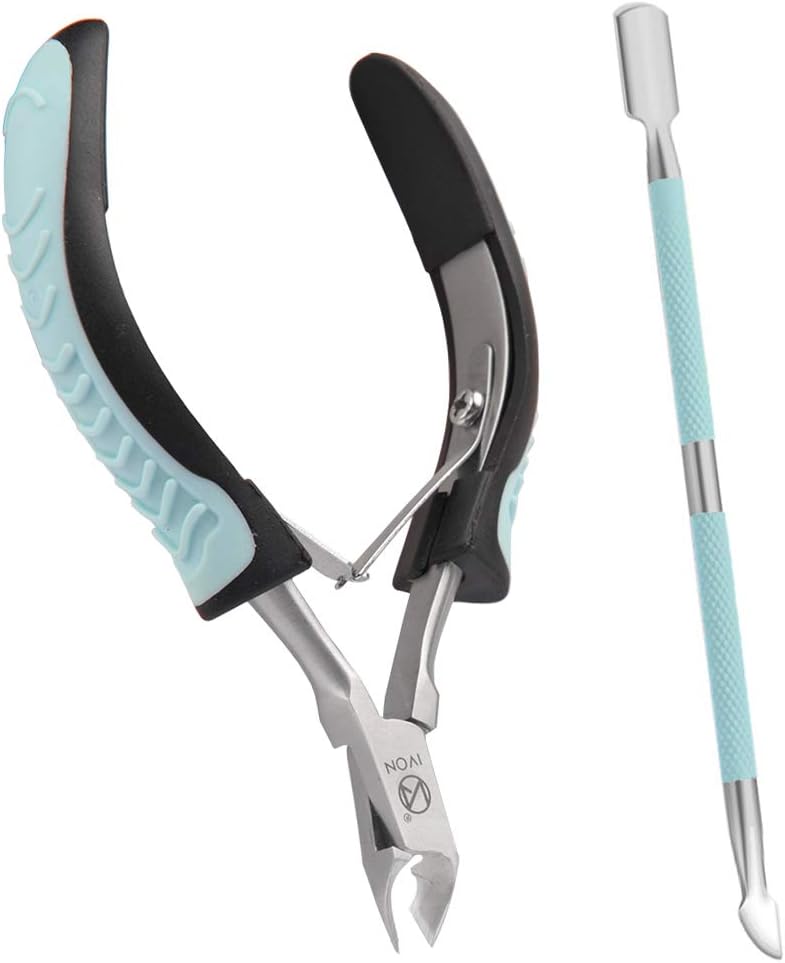 IVON Cuticle Trimmer with Pusher, Cuticle Cutter Remover - Rubber Non-slip Handle