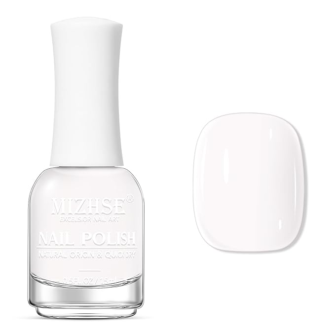 MIZHSE Quick Dry Nail Polish, Pink-White Nail Polish Non Gel Air Drying Fast, 15 ml Regular Nail Lacquer Glossy Finish Nail Art Manicure DIY Home