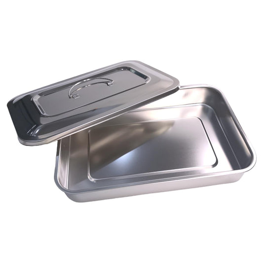 Easyinsmile Medical Surgical Tray Dental Sterilization Instruments Tray Organizer Holder with Lid & Handle Grip (Silver)