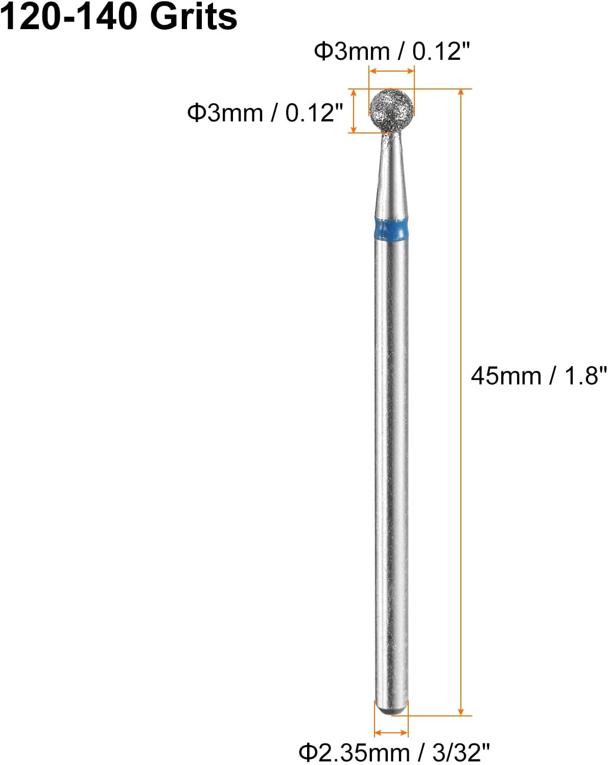 HARFINGTON 13pcs 120-140 Grits Diamond Grinding Bit 3mm Ball Head 2.35mm Shank 3mm Length Stone Sanding Drill Bits Rotary Tool for Ceramic Glass Nails Grinding Polishing