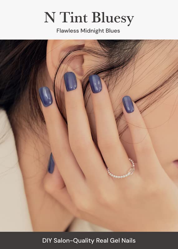 ohora Semi Cured Gel Nail Strips (N Tint Bluesy) - Blue, Tint, Works with Any UV/LED Lamps, Salon-Quality, Long Lasting, Easy to Apply & Remove - Includes 2 Prep Pads, Nail File & Wooden Stick