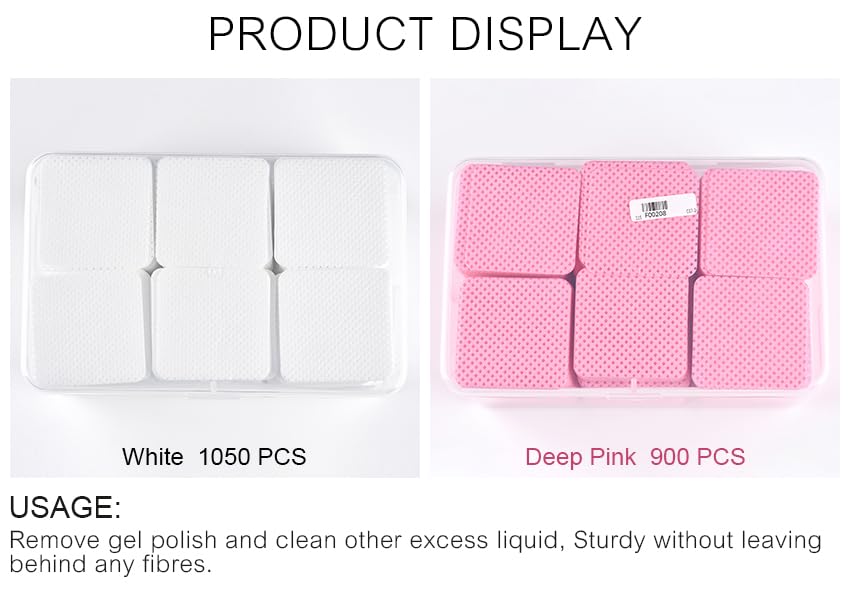 900 PCS Lint Free Nail Cleaning Wipes to Remove Gel Nail Polish & Other Excess Liquid Disposable Nail Cleaning Wipes (Pink)