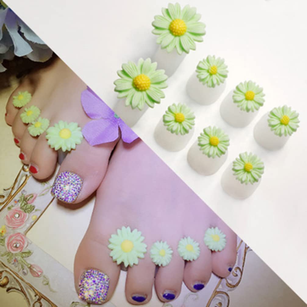 8Pcs Silicone Toe Separators, Daisy Flower Toe Separators Gel Foot Toe Spacers Separators Bunion Corrector for Pedicures Nail Polish Salon, Green