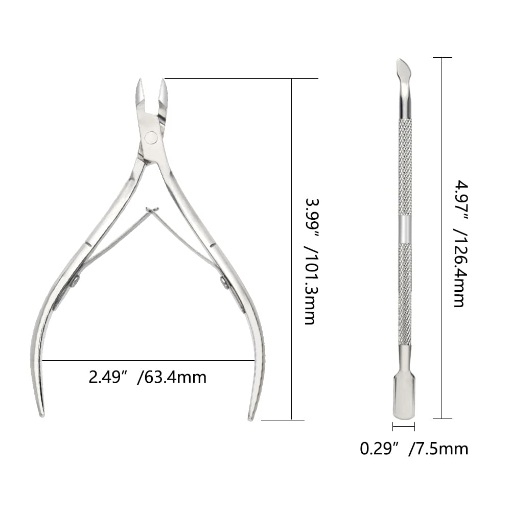 8-Piece Cuticle Trimmer Set - Cuticle Nipper, Remover, Cutter with Pusher - Stainless Steel Nail Tools for Fingernails and Toenails (Silver)