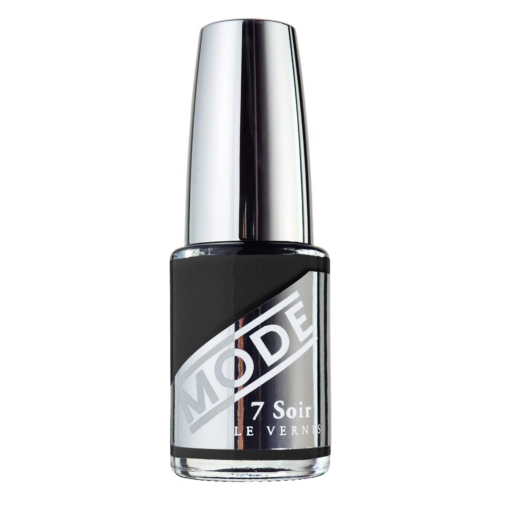 MODE Dark Gray Charcoal Nail Polish Long Lasting Fade Free Nail Lacquer Color, Nourishing Chip Resistant Strengthening Protection, Vegan, Pro Wide Brush, Made in NY, 7 Soir Le Vernis Throwing Shade