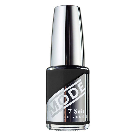 MODE Dark Gray Charcoal Nail Polish Long Lasting Fade Free Nail Lacquer Color, Nourishing Chip Resistant Strengthening Protection, Vegan, Pro Wide Brush, Made in NY, 7 Soir Le Vernis Throwing Shade