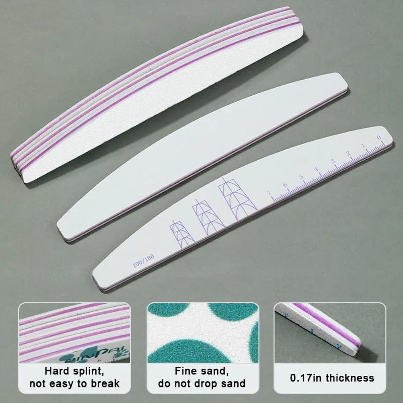 JERCLITY 10 Pieces 100/180 Grit Nail File Professional Double Sided Nail Files with Shape Guides and Ruler Manicure Pedicure Tool Nail Buffering Files