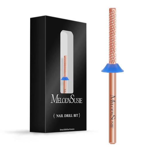MelodySusie Super Long Mini Barrel Nail Buffer Bit, Professional Safety Carbide Nail Bit for Nail Bed File Cuticle Dead Skin Cleaning Nail Prepare, Two Way Rotate, Manicure Salon Supply, Rose Gold, M
