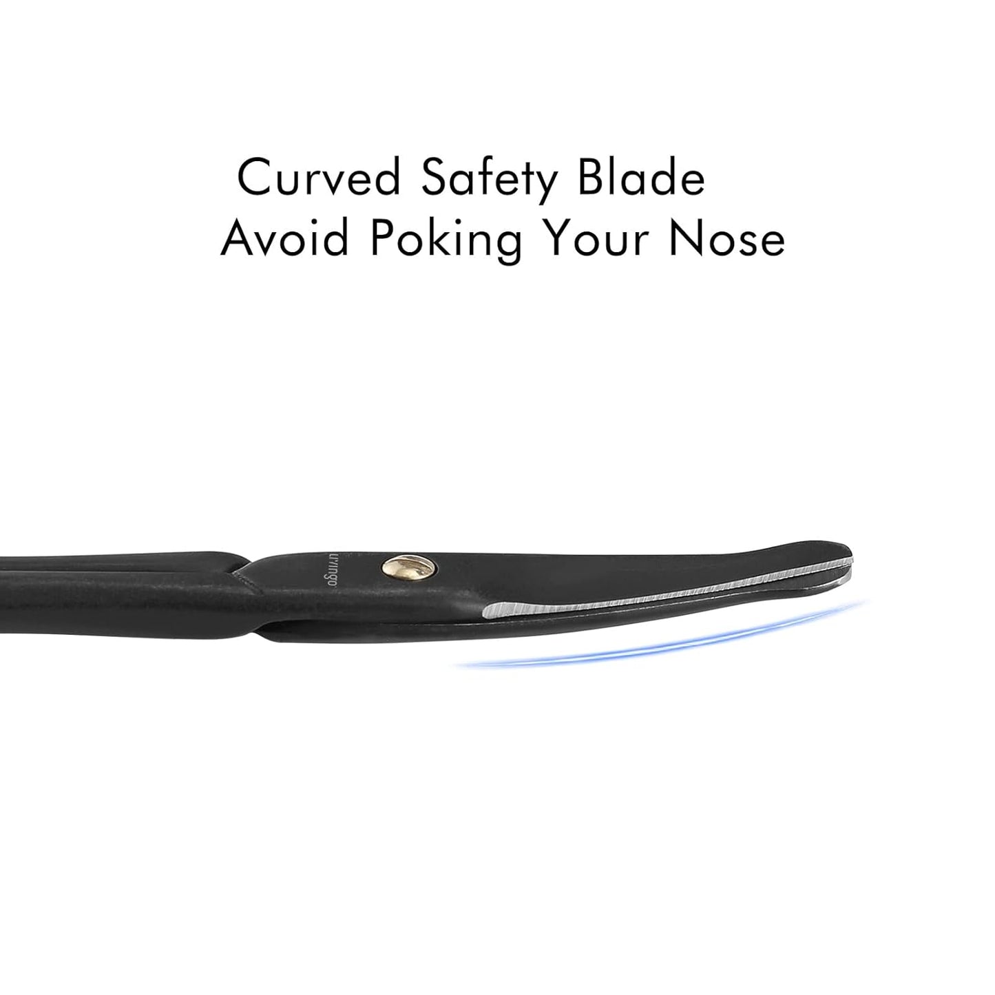 LIVINGO 3.75" Premium Nose Hair Scissors, Curved Safety Blades with Rounded Tip for Trimming Small Details Facial Hair, Ear Hair, Eyebrow (Black)