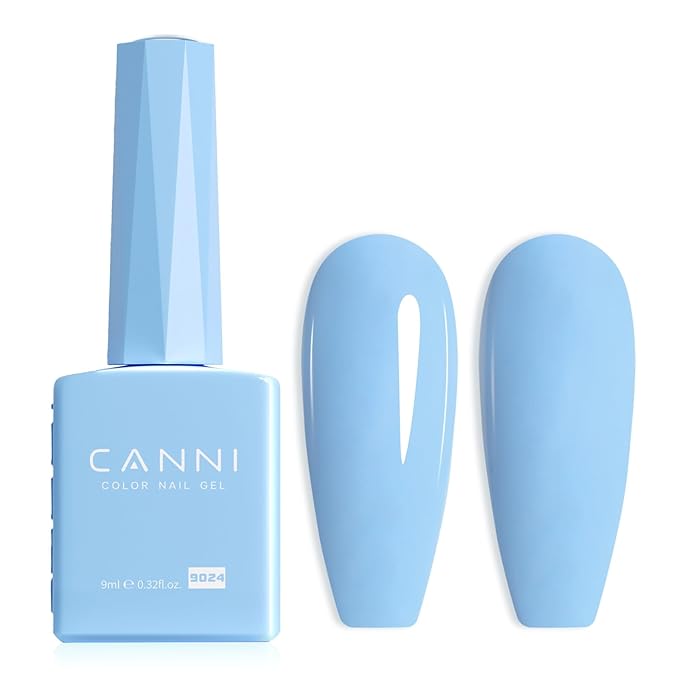 CANNI Baby Blue Gel Nail Polish, 1Pcs Light Blue Gel Polish Pastel Color High Gloss Soak Off U V Nail Manicure Salon DIY
