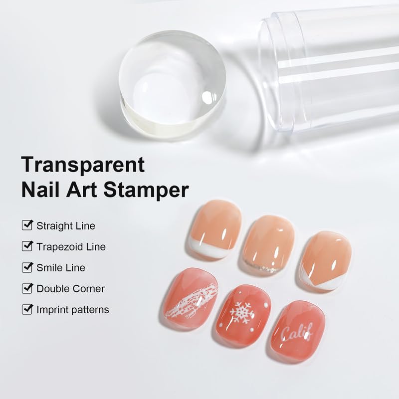 12Sets French Nail Art Stamper, with Nail Scraper and Replaceable Stamper Head, Home Manicure Starter Tool Salon, French Silicone Nail Stamper Kit for DIY Nail Decor