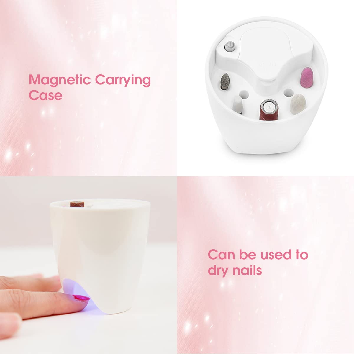 TOUCHBeauty Electric Nail Care Set - with UV Light Stand, 10pcs Nail Bits, Buffer Drill Polisher, Fingernails and Toenails Care Set, Pink