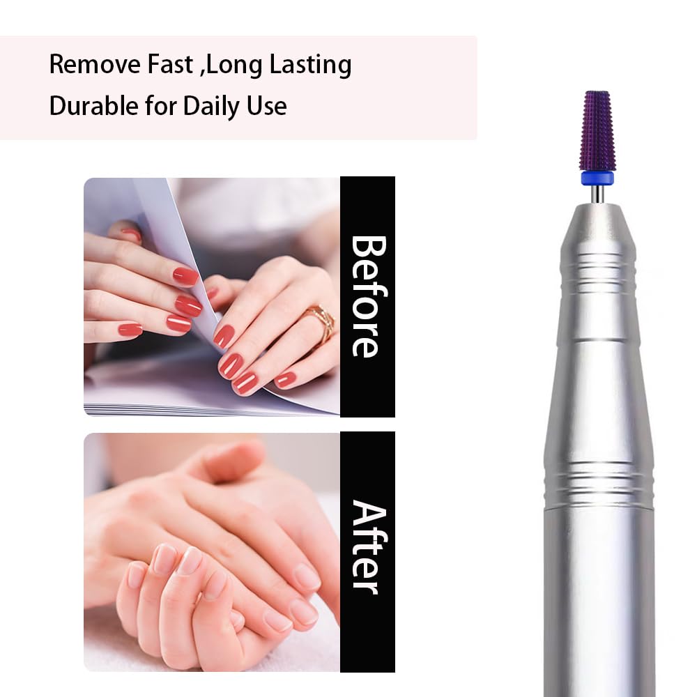 5 in 1 Nail Drill Bits,Tungsten Carbide Drill Bit, Cuticle Drill Bits Nail Bits for Nail Drill 3/32 Inch for Nail Bit Manicure Pedicure (M, Purple)