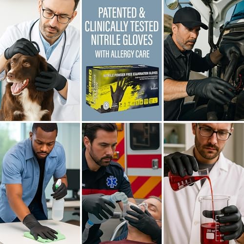 Ensure Black Nitrile Gloves Low Dermatitis 7 Mil, Heavy Duty, Puncture & Chemical Resistant, Disposable, Exam Gloves
