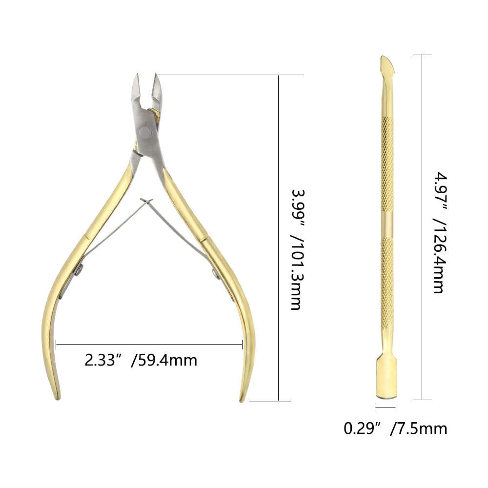 8Pieces Cuticle Trimmer Cuticle Nipper Cuticle Remover Cuticle Cutter with Cuticle Pusher Stainless Steel Cuticle Cutter Clipper Nail Tools for Fingernails and Toenails (Gold)