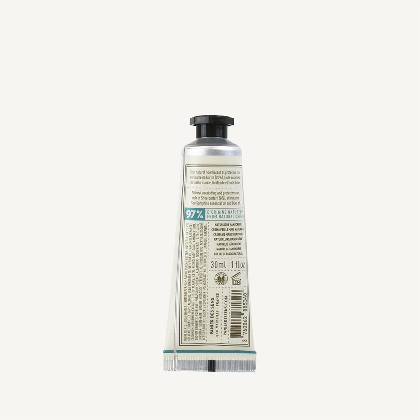 Panier des Sens - Small Hand Cream for Dry Cracked Hands – Sea Samphire Mini Hand Lotion for Dry Skin - With Shea Butter and Olive Oil - Hand Care 97% Natural Ingredients - Travel Size 1 floz
