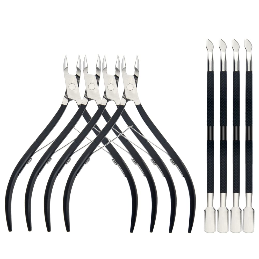 8Pieces Cuticle Trimmer Cuticle Nipper Cuticle Remover Cuticle Cutter with Cuticle Pusher Stainless Steel Cuticle Cutter Clipper Nail Tools for Fingernails and Toenails (Black)