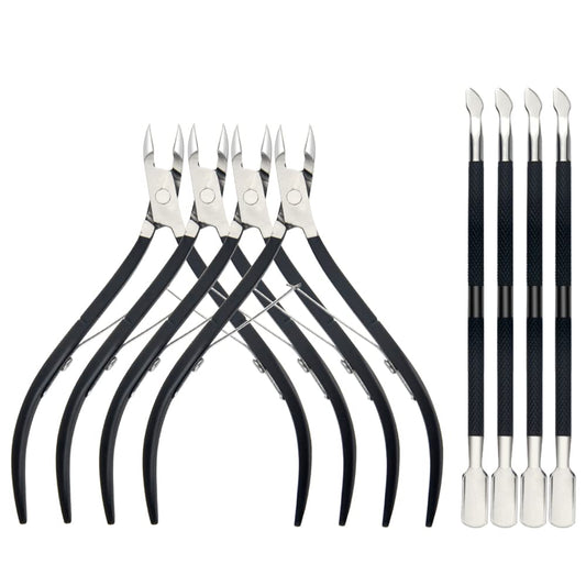8Pieces Cuticle Trimmer Cuticle Nipper Cuticle Remover Cuticle Cutter with Cuticle Pusher Stainless Steel Cuticle Cutter Clipper Nail Tools for Fingernails and Toenails (Black)