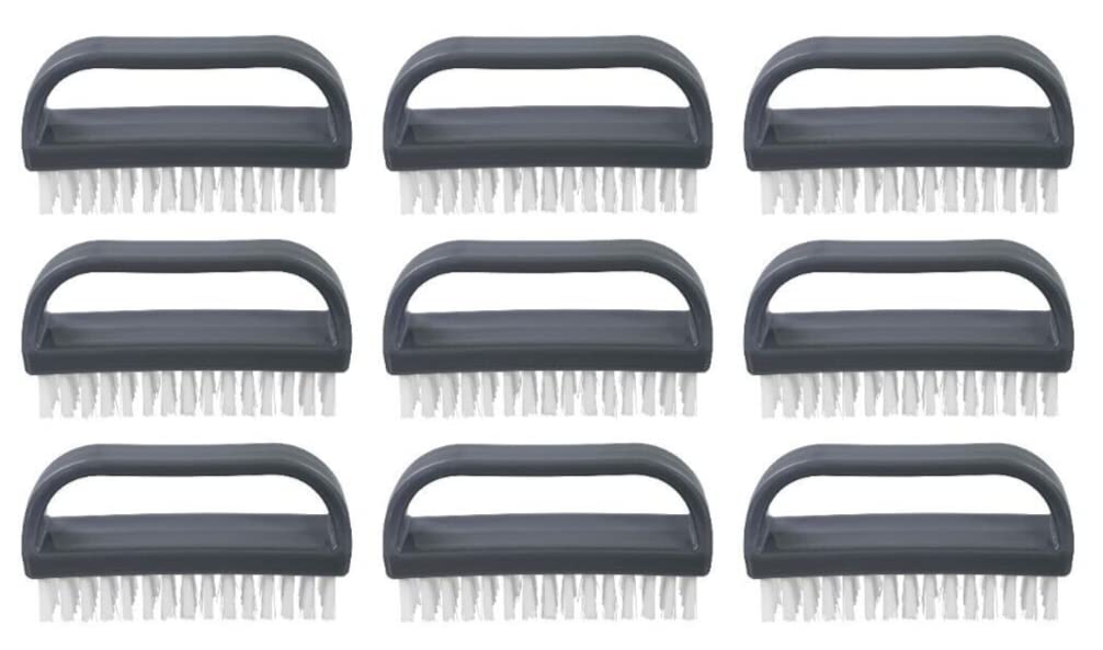 Superio Stiff Nail Brush for Cleaning Fingernails Small Scrub Brush with Handle, Cleaning Brushes for Hands, Toes, and Nails (Black, 9 Pack)