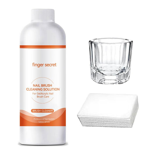 Nail Brush Cleaner Brush Cleaner 4fl.oz 120ml Remover Cleanser Clean and Care Acrylic Nail Brushes Gel Nail Polish Brushes Nail Brushes 50 cotton flakes crystal glass NailS Tech Supplies