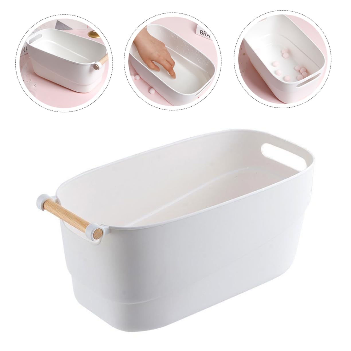 Full Hand Soak Bowl Manicure Spa Bowl Nail Soak Container Non-breakable Plastic Wooden Hand Rest