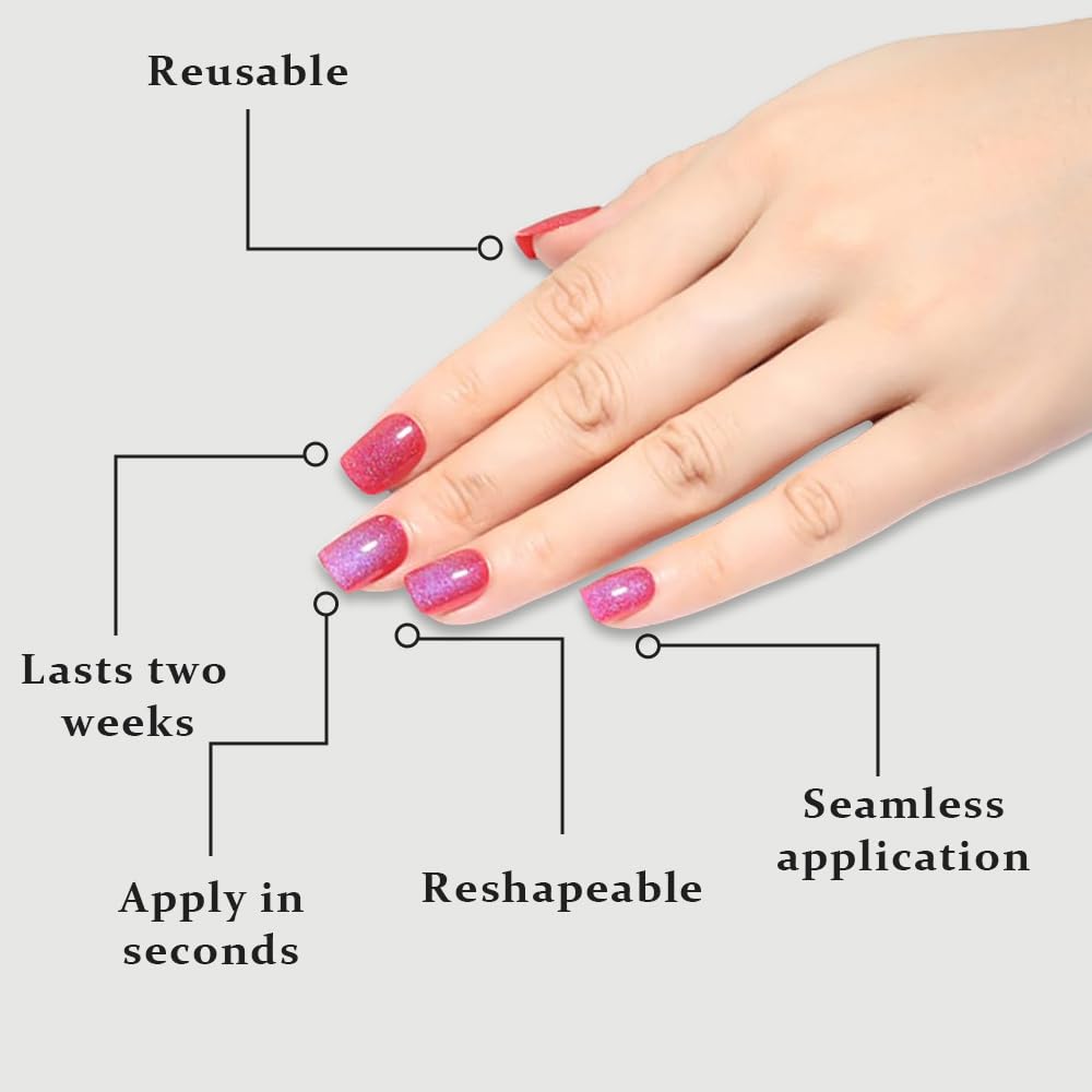 Blue Red Cat Eye Extra Short Press on Nails Square, Petite Short Square Glue on Nails for Women Gift, Purple Red Metallic Glitter Glossy Reusable Stick Gel Press on Acrylic Fake Nail with Designs