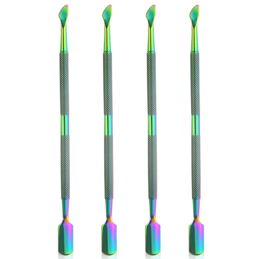 4 Pieces Nail Cuticle Pusher Stainless Steel Nail Polish Cuticle Remover Double Ended Manicure Nail Pedicure Tool Metal Cuticle Peeler Scraper for Fingernails and Toenails (Rainbow)