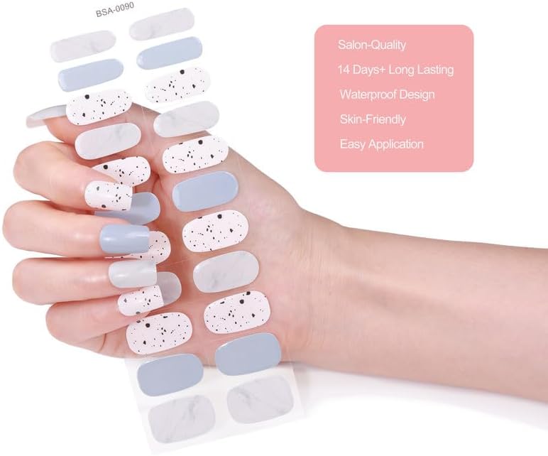 No Lamp Gel Nail Strips 22 Pcs Wraps - Light off-White, Easy Apply Gel Nail Stickers Long Lasting, Salon-Quality, 2 Prep Pads, 1 File, 1 Wooden Stick