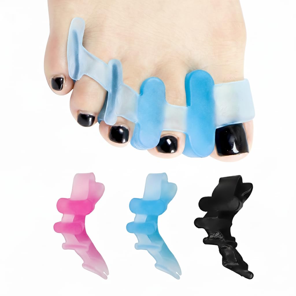 Toe Separators for Bunion Relief, Hammer Toe & Overlapping Toes – Soft Gel Toe Spacers & Bunion Correctors for Pain Relief, Alignment & Foot Comfort – 3 Colors (Blue, Pink, Black) (Black)