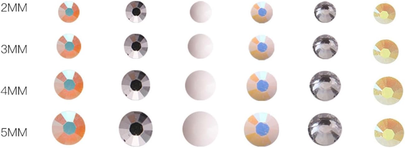 16920Pcs Nail Art Rhinestones, BetterJonny 6 Colors Round Nail Flatback 2/3/4/5mm Rainbow Gems Set with Tweezers and Pencil AB Glitter Flat-Bottomed Rhinestone for Crafts Decoration and Jewelry Making