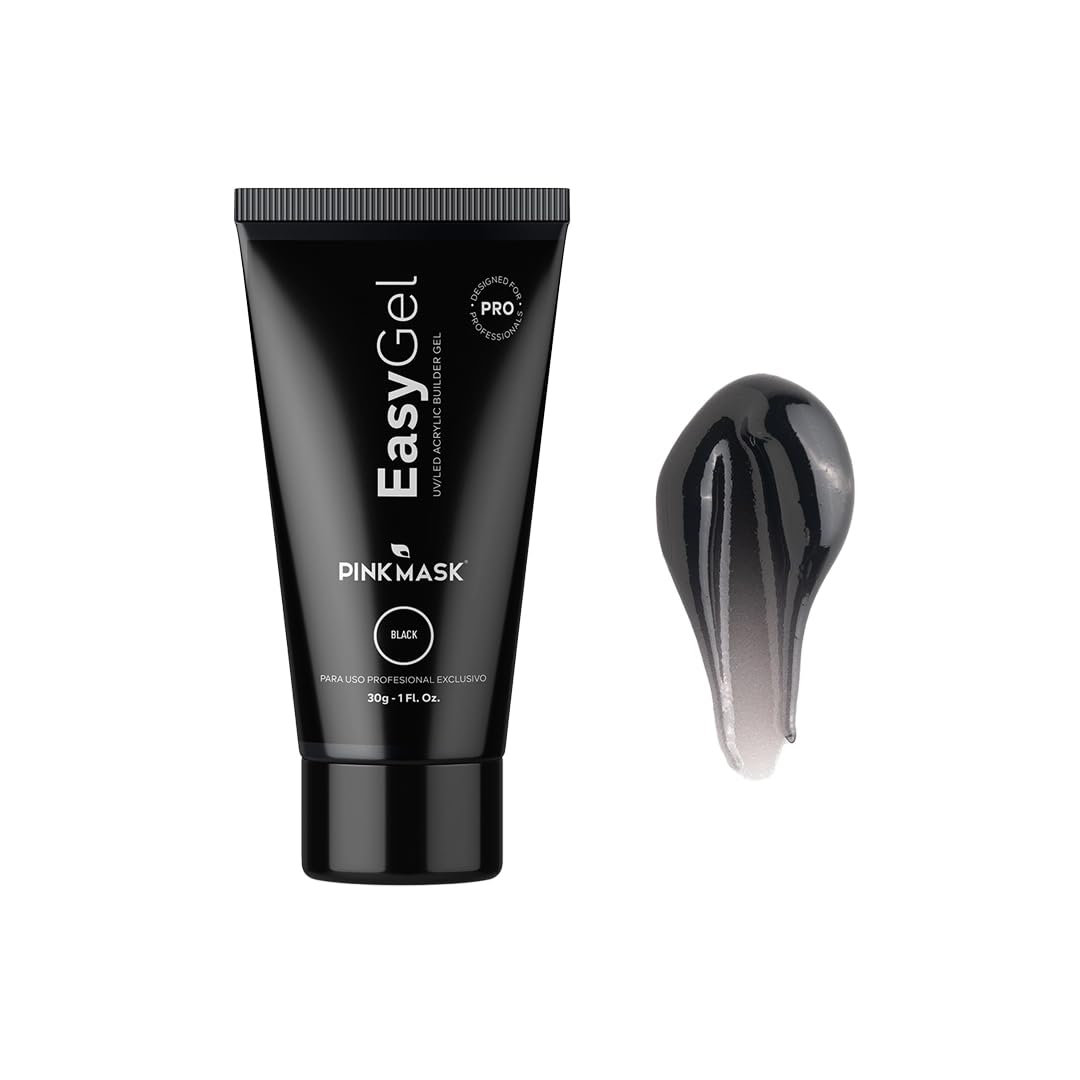 PINK MASK Easy Gel 1oz 30g-Black, Professional Builder Enhancement Gel-Quick Nail Extension for Beginner DIY, Nail Strengthener-Long Lasting-Salon Quality-Thickening Solution