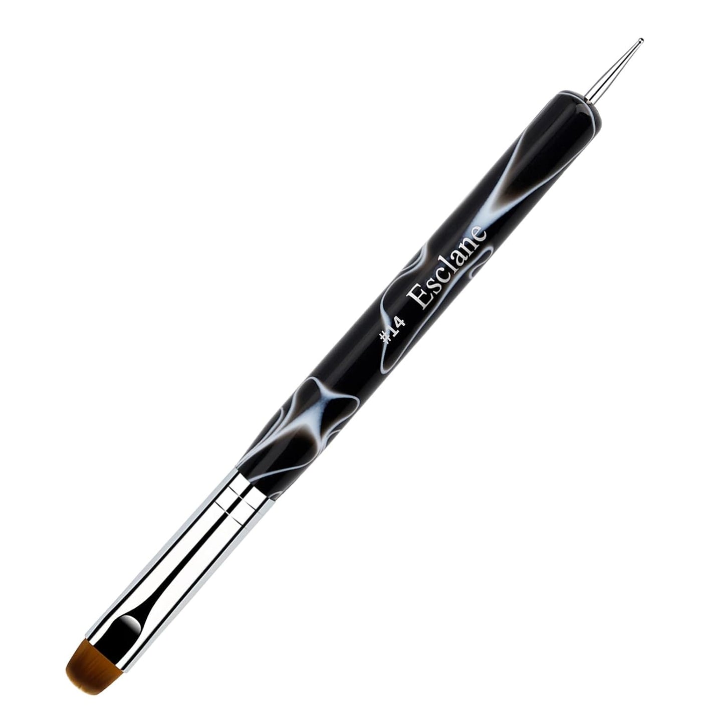 French Manicure Brush, Esclane 2 Way French Nail Brush with Dotting Tool for Manicure Cuticle Clean Up Nail Art Design, French Tip Brush (Black, #14)