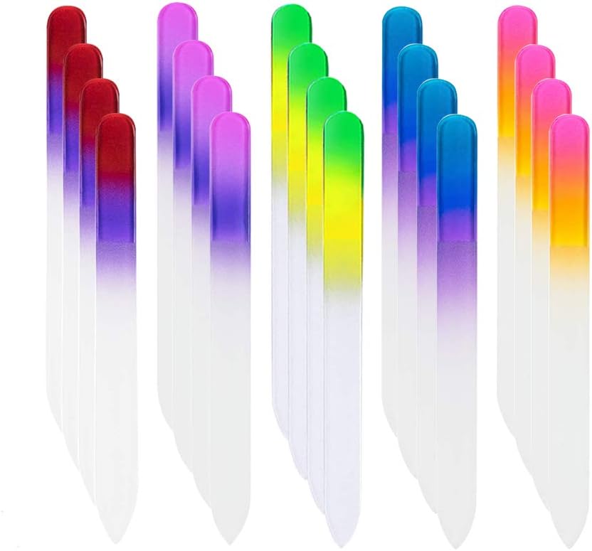 20 Pcs Glass Nail File Bulk with Plastic Sleeve, Crystal Fingernail Files Set, Double Sided Finger Nail Files, Professional Manicure Nail Care for Women Girls, Christmas Gifts Stocking Stuffers