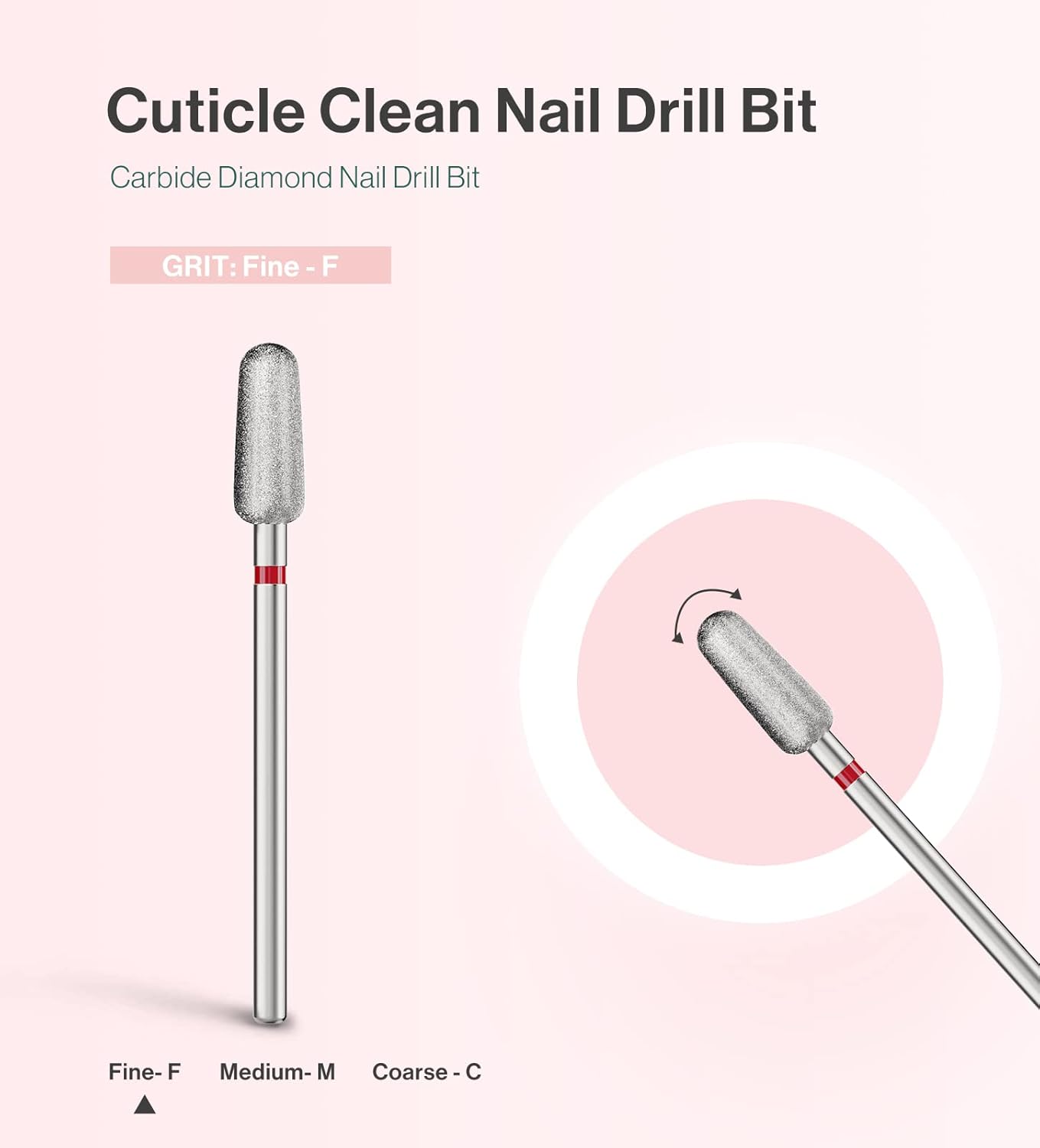 MelodySusie 5mm Round Tapered Cuticle Clean Nail Drill Bit 3/32'', Professional Safety Carbide Diamond Under Nail Cleaner for Cuticle Dead Skin Nail Prepare, Beginners Bits, Series Bit-S, Fine