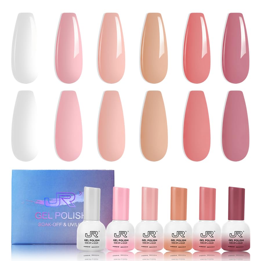 jr 6Pcs Gel Nail Polish 15ml Romantic Jelly Pink Soak off UV Nail Gel polish Manicure Kit Nail Art Salon for Women (137S, 15ml)