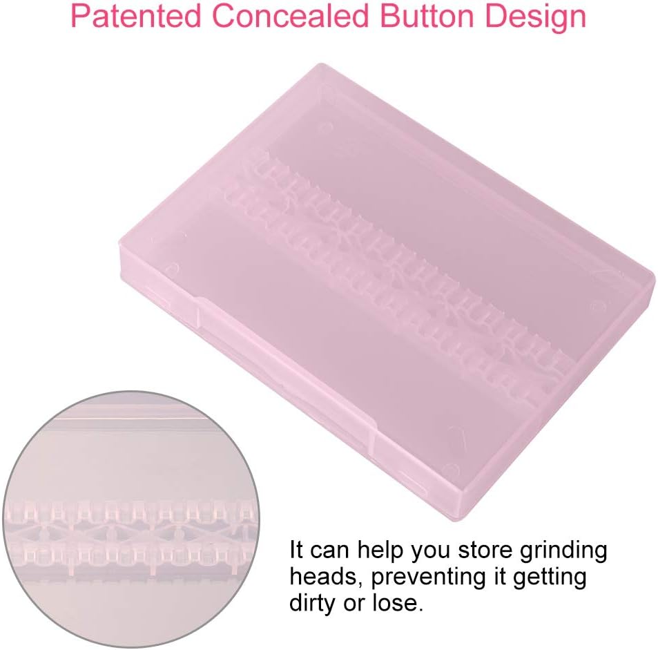 TOPINCN 14-Hole Nail Drill Bit Box, Modern Pink Storage Box for Nail Art Salon & Home Use