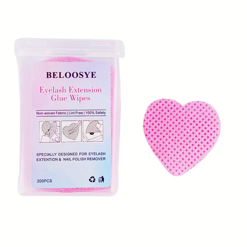 Lint Free Nail Wipes, 400pcs Eyelash Extension Glue Wipes,Super Absorbent Soft Non-woven Fabric Heart Shaped Nail Remover Wipes for Lash Extension Supplies & Nail Polish Bottle(Dark Pink)
