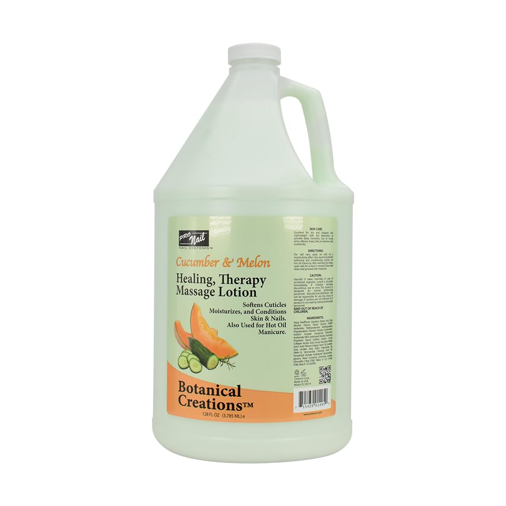 PRO NAIL - Healing Therapy Massage Lotion - Professional Pedicure, Body and Hot Oil Manicure, Infused with Natural Oils, Vitamins, Panthenol and Amino Acids (Cucumber and Melon, 1 Gallon)