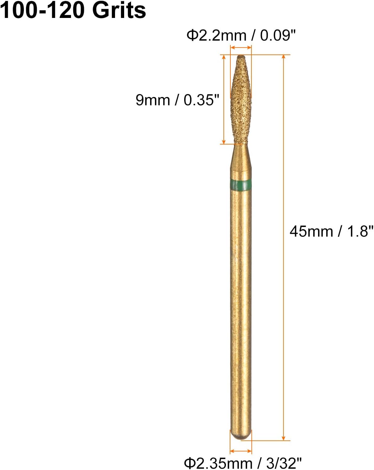 HARFINGTON 8pcs 100-120 Grits Diamond Grinding Bit 2.2mm Oval Head 2.35mm Shank 9mm Length Titanium Plated Stone Sanding Drill Bits Rotary Tool for Nails Grinding Polishing