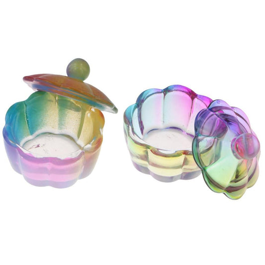Leadigol 2 Pack Glass Dappen Dish with Lid, Nail Art Liquid Powder Glassware Bowl, Flower Shape Nail Art Cup Art Accessories