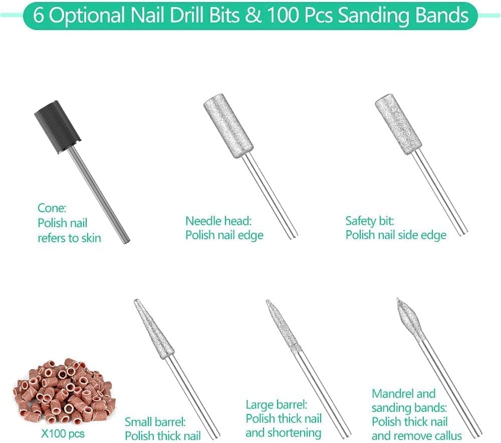 30000 RPM Professional Nail Drill Machine Efile Electric Nail Filer Kit for Finger Toe Nails, Acrylic Gel Nails, Manicure Pedicure Drill with 6Pcs Nail Bits, 106Pcs Sanding Bands - Grey