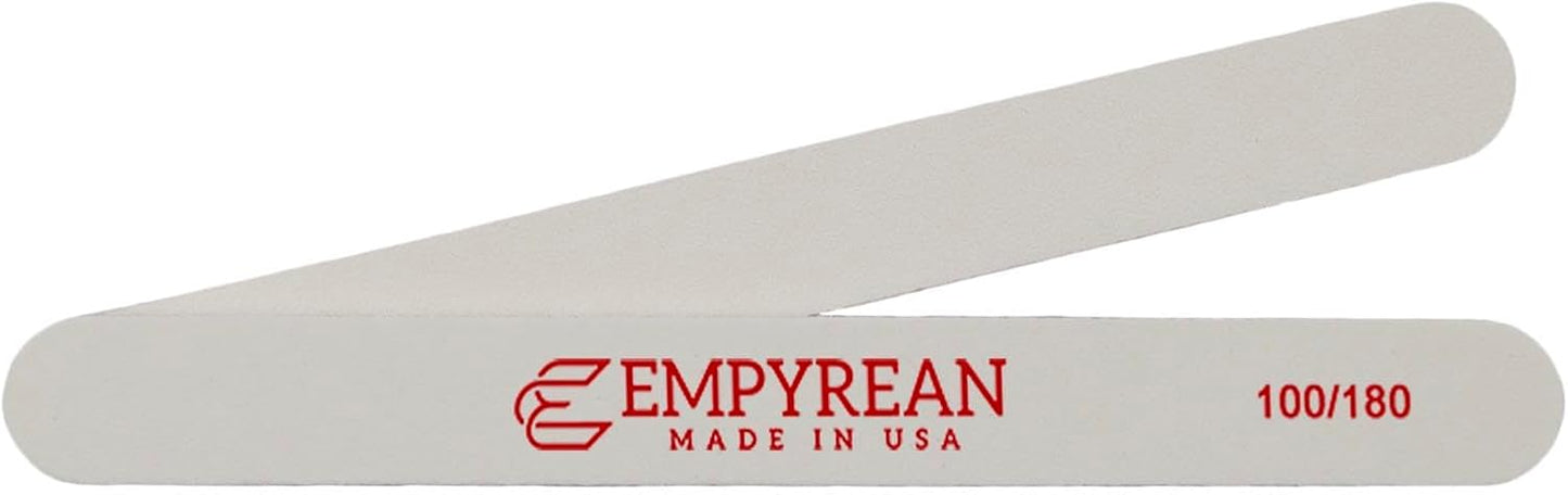 Empyrean Premium Nail Files | Made in USA | Coarse 100/180 Medium | Disinfectable Washable Reusable | White Cushion File