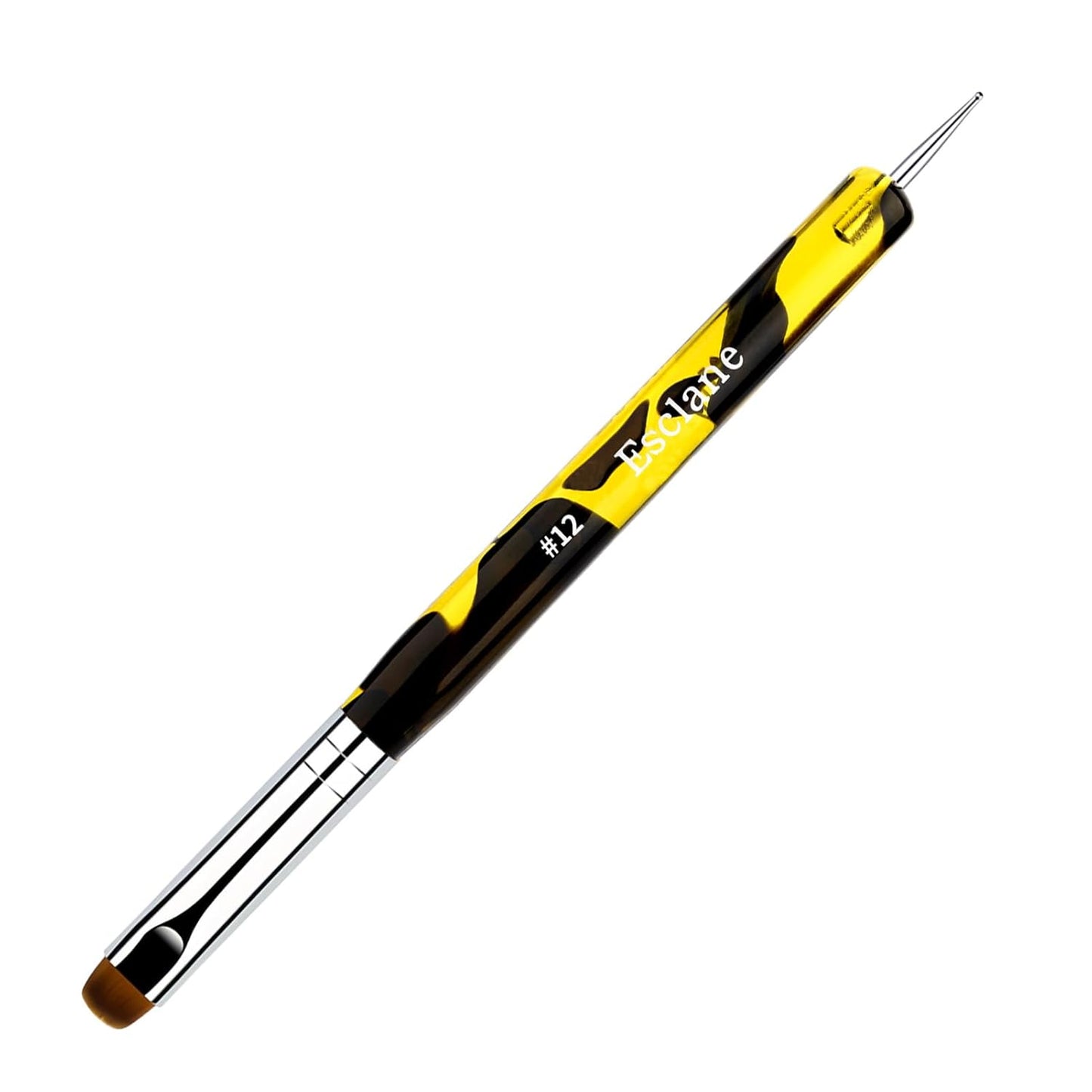 French Manicure Brush, Esclane 2 Way French Nail Brush with Dotting Tool for Manicure Cuticle Clean Up Nail Art Design, French Tip Brush (Yellow, #12)