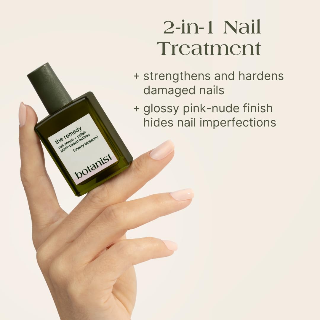 Botanist Nail Rescue Kit | Strengthening Polish + Growth Serum | Grow and Strengthen Nails Damaged from Acrylics, Dip, and Gel Manicures | Non-Toxic, 84% Plant Based, 21-Free & Vegan (Cherry Blossom)