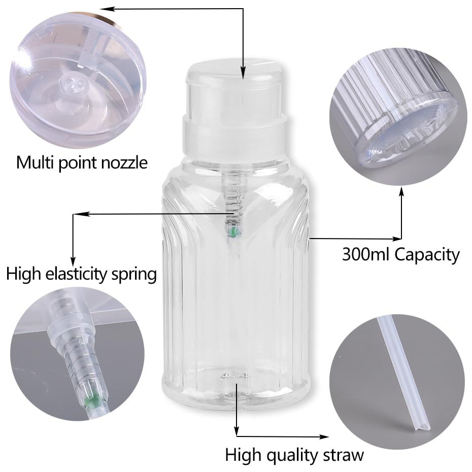 Nail Polish Remover Pump Push Down Pump Dispenser 500Pcs Lint Free Nail Wipes Pump Bottles for Liquids Eye Makeup Remover Pump Push Down Alcohol Dispenser Empty Clear Bottle