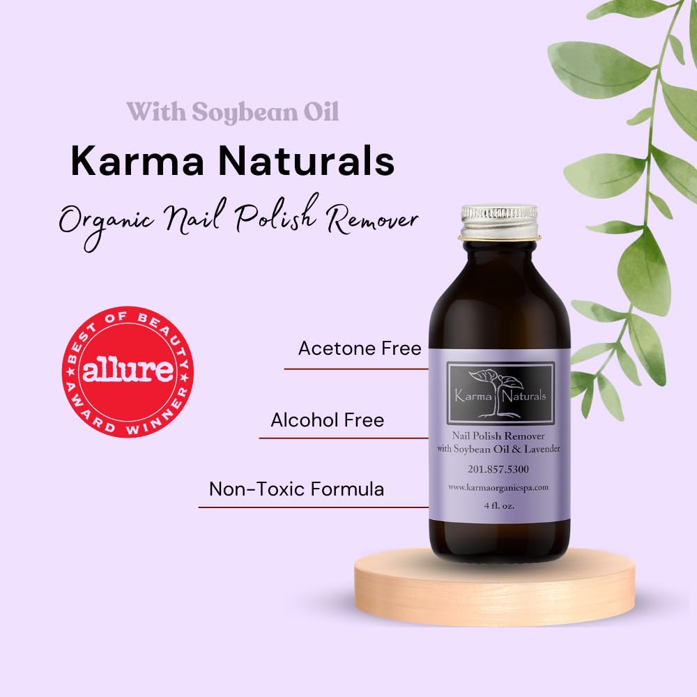 Karma Organic Nail Polish Remover with Soybean Oil and Lavender Oil- Non Toxic, Vegan, Cruelty Free, Acetone Free – Nails Strengthener for Fingernails – 12 fl. Oz. (3 Pack)
